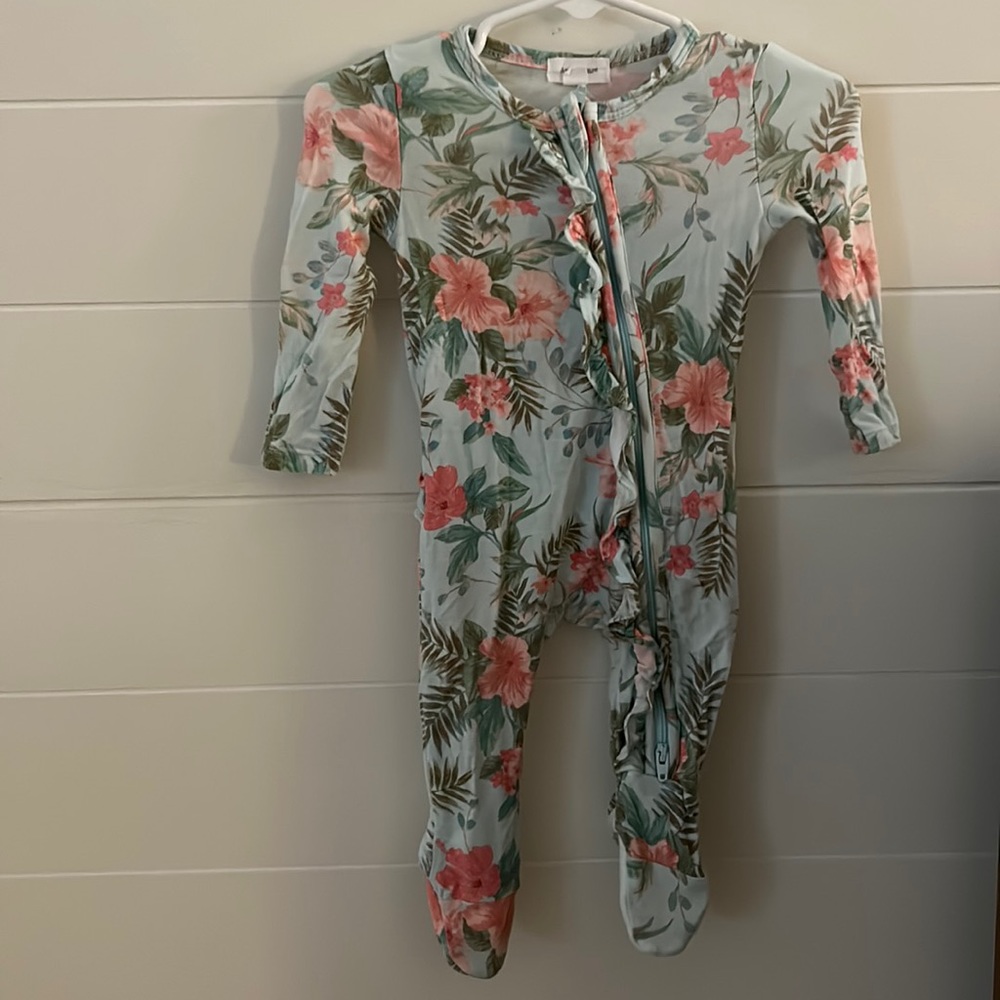 0-3 mon. Angel Dear floral bamboo footed sleeper